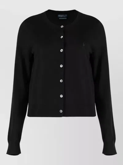Polo Ralph Lauren Wool Long-sleeve Round-neck Cardigan In Black