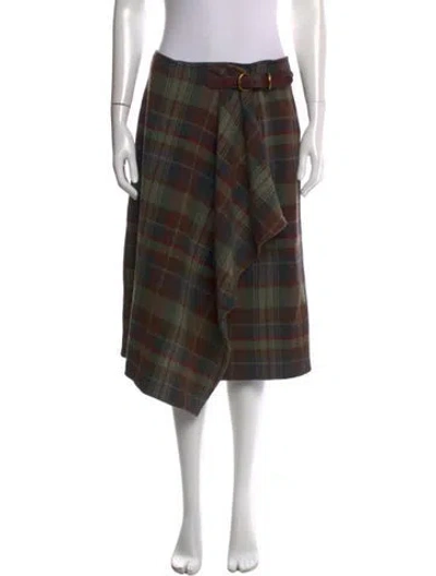 Pre-owned Polo Ralph Lauren Wool Midi Length Skirt In Green