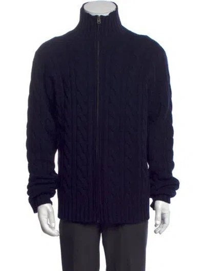 Pre-owned Polo Ralph Lauren Wool Mock Neck Cardigan In Blue