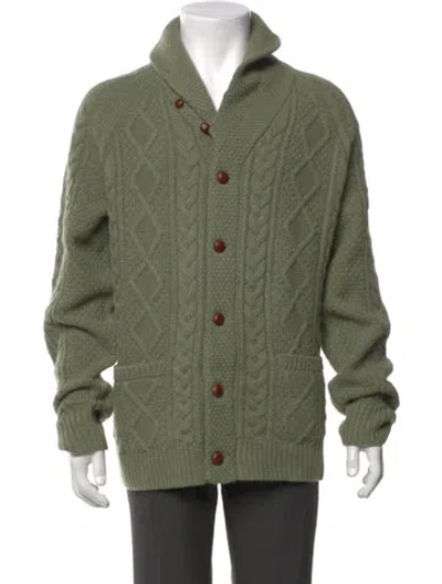 Pre-owned Polo Ralph Lauren Wool Mock Neck Cardigan In Green