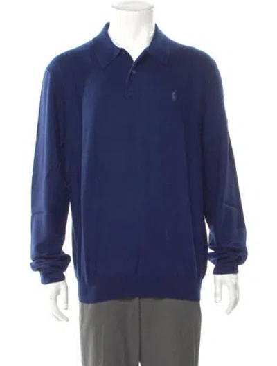 Pre-owned Polo Ralph Lauren Wool Mock Neck Polo Sweater In Blue