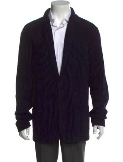 Pre-owned Polo Ralph Lauren Wool Open Front Cardigan In Blue