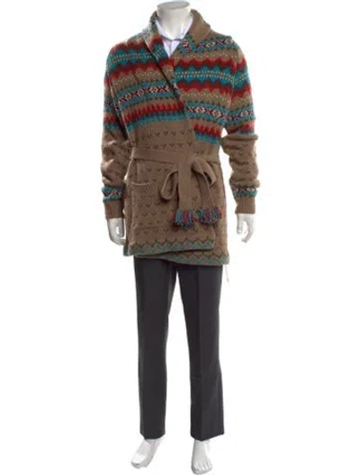 Pre-owned Polo Ralph Lauren Wool Patterned Cardigan In Brown