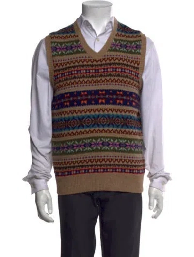 Pre-owned Polo Ralph Lauren Wool Patterned Sweater Vest In Multicolor