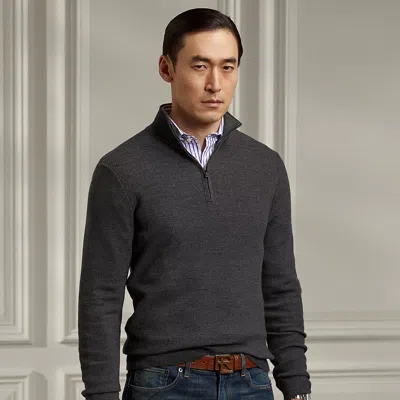 Polo Ralph Lauren Wool Piqué Quarter-zip Sweater In Medium Grey Melange