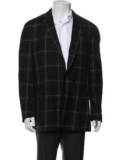 Pre-owned Polo Ralph Lauren Wool Plaid Print Blazer In Blue