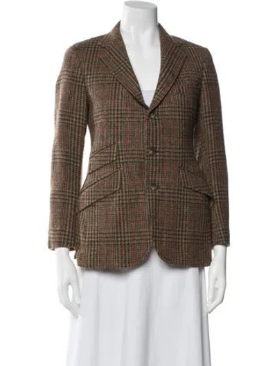 Pre-owned Polo Ralph Lauren Wool Plaid Print Blazer In Brown