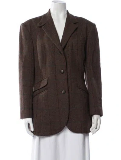 Pre-owned Polo Ralph Lauren Wool Plaid Print Blazer In Brown
