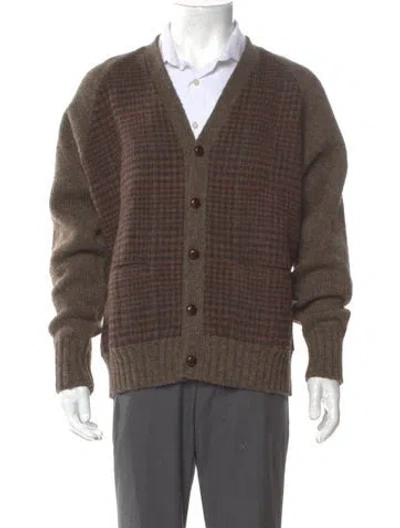 Pre-owned Polo Ralph Lauren Wool Plaid Print Cardigan In Brown