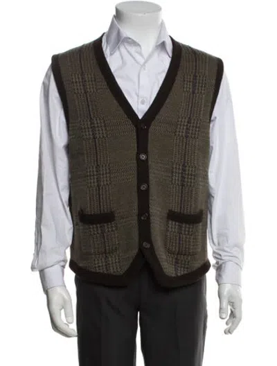 Pre-owned Polo Ralph Lauren Wool Plaid Print Cardigan In Green