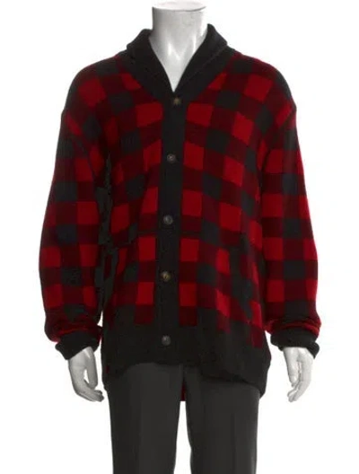 Pre-owned Polo Ralph Lauren Wool Plaid Print Cardigan In Red