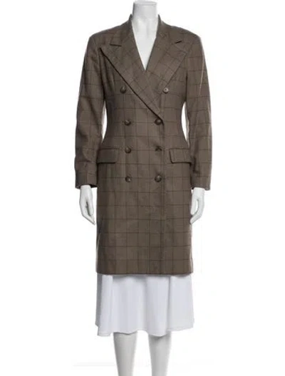 Pre-owned Polo Ralph Lauren Wool Plaid Print Coat In Brown