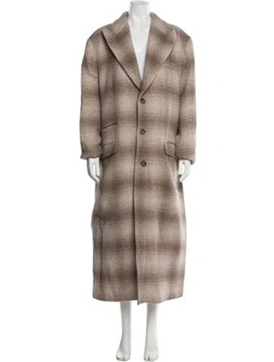 Pre-owned Polo Ralph Lauren Wool Plaid Print Coat In Neutral