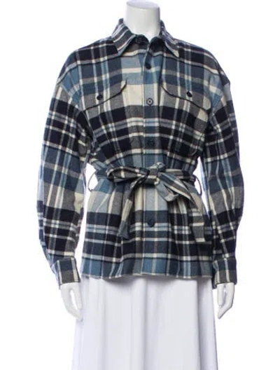 Pre-owned Polo Ralph Lauren Wool Plaid Print Jacket In Blue