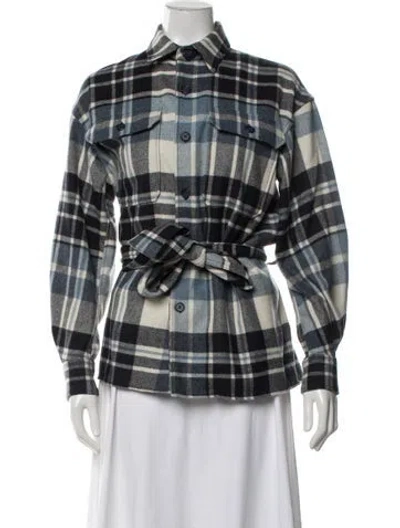 Pre-owned Polo Ralph Lauren Wool Plaid Print Jacket In Blue