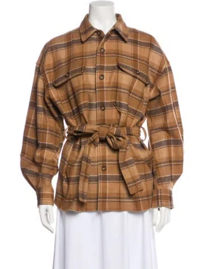 Pre-owned Polo Ralph Lauren Wool Plaid Print Jacket In Brown