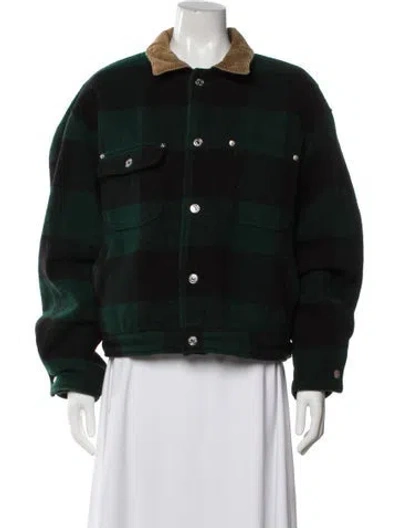Pre-owned Polo Ralph Lauren Wool Plaid Print Jacket In Green
