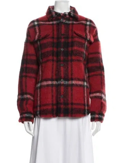 Pre-owned Polo Ralph Lauren Wool Plaid Print Jacket In Red