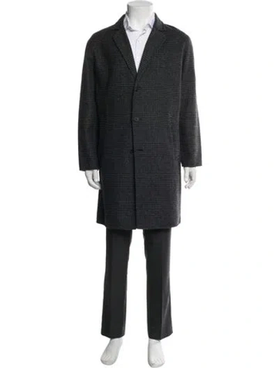 Pre-owned Polo Ralph Lauren Wool Plaid Print Overcoat In Gray