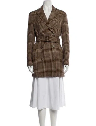 Pre-owned Polo Ralph Lauren Wool Plaid Print Peacoat In Neutral