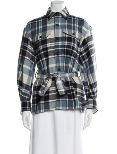 Pre-owned Polo Ralph Lauren Wool Plaid Print Polo In Blue