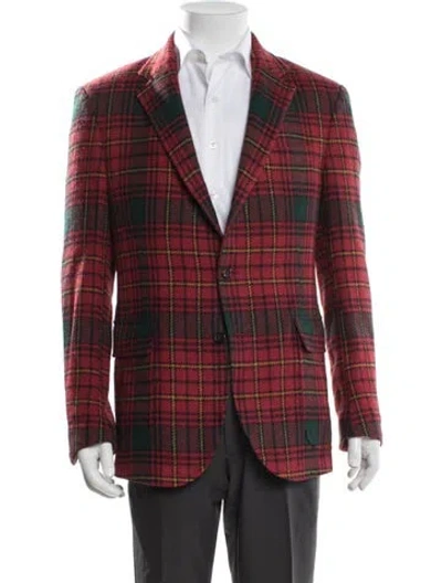 Pre-owned Polo Ralph Lauren Wool Plaid Print Sport Coat In Red