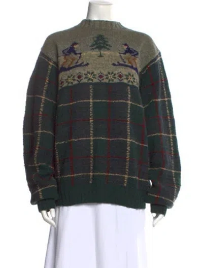 Pre-owned Polo Ralph Lauren Wool Plaid Print Sweater In Green