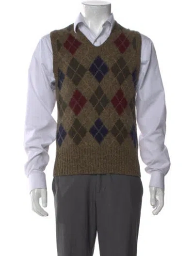 Pre-owned Polo Ralph Lauren Wool Plaid Print Sweater Vest In Brown
