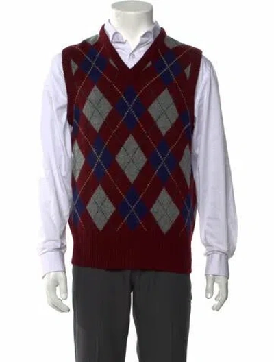 Pre-owned Polo Ralph Lauren Wool Plaid Print Sweater Vest In Burgundy