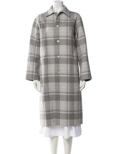 Pre-owned Polo Ralph Lauren Wool Plaid Print Trench Coat In Gray