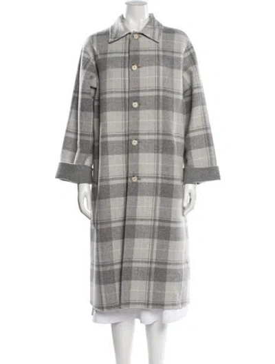 Pre-owned Polo Ralph Lauren Wool Plaid Print Trench Coat In Gray