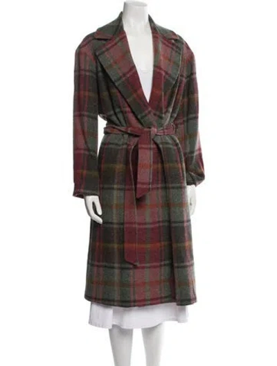 Pre-owned Polo Ralph Lauren Wool Plaid Print Trench Coat In Green