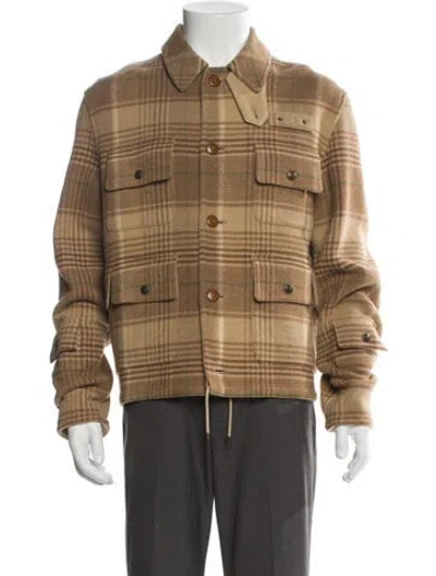 Pre-owned Polo Ralph Lauren Wool Plaid Print Trucker Jacket In Brown