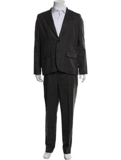 Pre-owned Polo Ralph Lauren Wool Plaid Print Two-piece Suit In Grey
