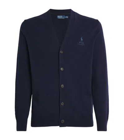 Polo Ralph Lauren Wool Polo Pony Cardigan In Blue