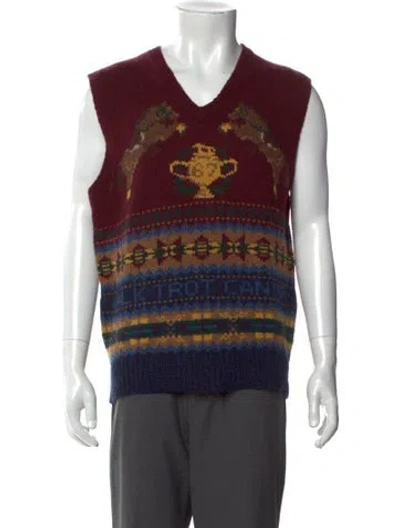 Pre-owned Polo Ralph Lauren Wool Printed Sweater Vest In Blue