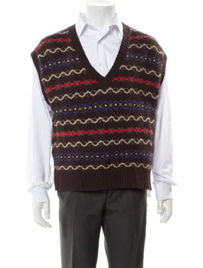 Pre-owned Polo Ralph Lauren Wool Printed Sweater Vest In Brown