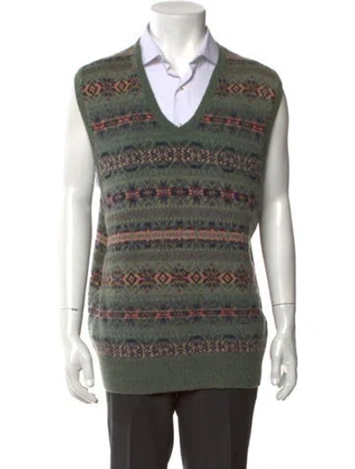 Pre-owned Polo Ralph Lauren Wool Printed Sweater Vest W/ Tags In Green