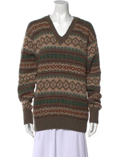 Pre-owned Polo Ralph Lauren Wool Printed Sweater W/ Tags In Brown
