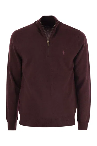 Polo Ralph Lauren Wool Pullover With Half Zip In Burgundy