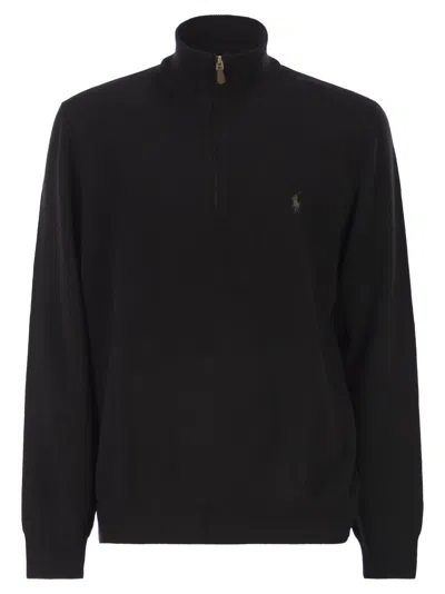 Polo Ralph Lauren Wool Pullover With Half Zip In Black