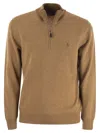 Polo Ralph Lauren Wool Pullover With Half Zip In Brown