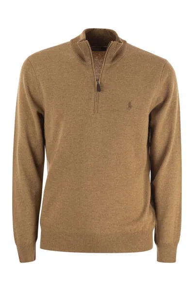 Polo Ralph Lauren Wool Pullover With Half Zip In Brown