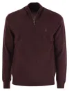 Polo Ralph Lauren Wool Pullover With Half Zip In Burgundy