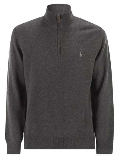 Polo Ralph Lauren Wool Pullover With Half Zip In Gray