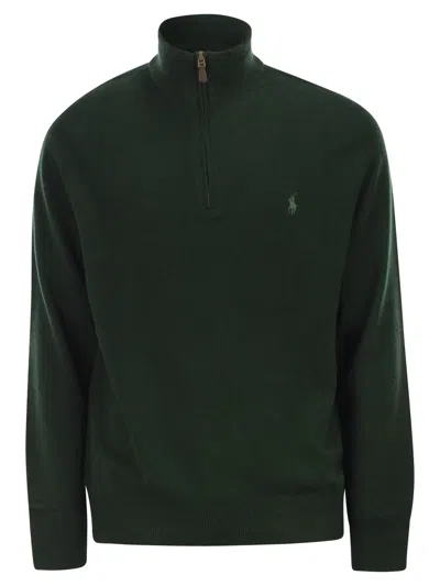 Polo Ralph Lauren Wool Pullover With Half Zip In Purple
