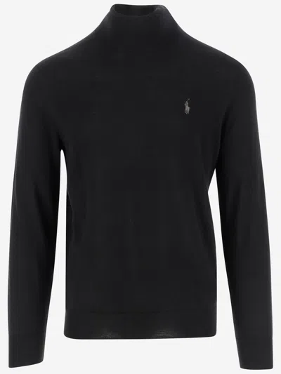 Polo Ralph Lauren Wool And Cashmere Sweater With Frontal Logo In Black