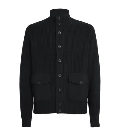 Polo Ralph Lauren Wool Ribbed Funnel-neck Cardigan In Black