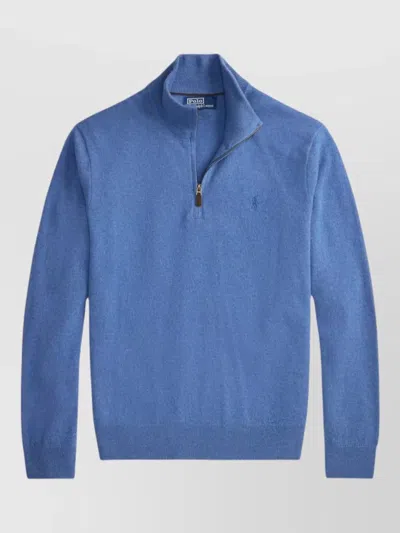 Polo Ralph Lauren Wool Ribbed Mockneck Quarter-zip Sweater In Blue