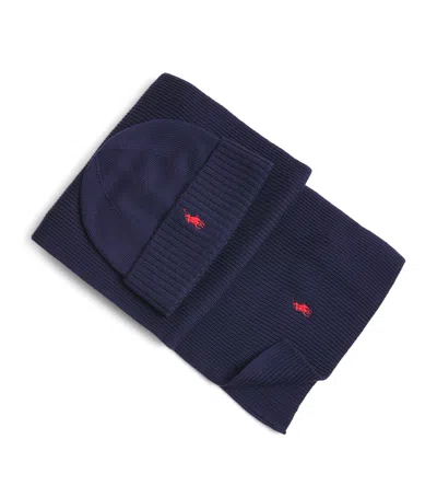 Polo Ralph Lauren Wool Scarf And Beanie Gift Box In Blue